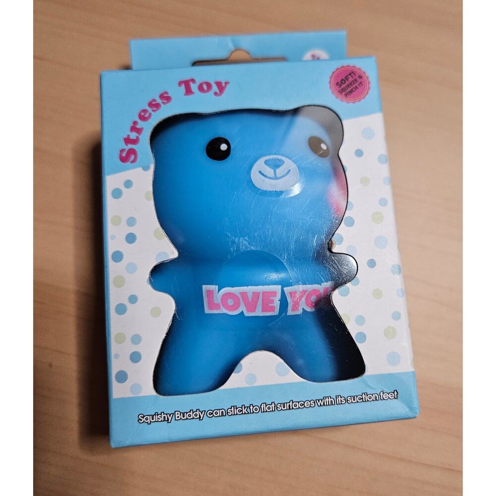 Squishy Buddy Blue Bear "LOVE YOU" Suction Feet Stress Toy
